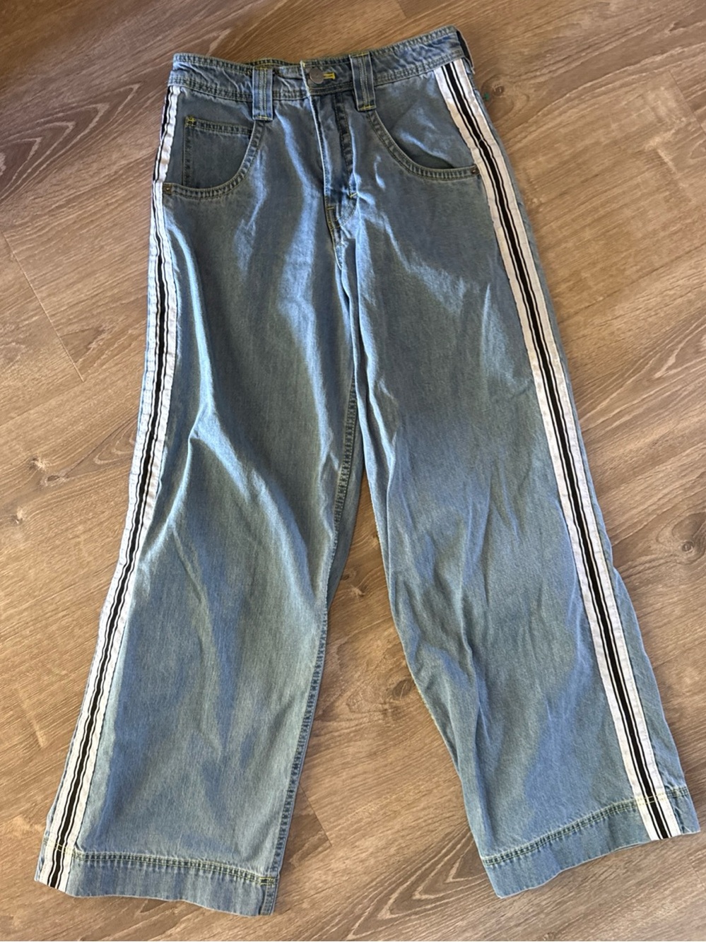 ALAB Zumiez Y2k Embroidered Jnco Style Striped Baggy Wide Leg Jeans Size 30